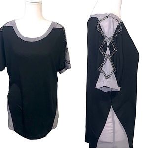 MISS ME: Embellished Beaded Shoulder Sleeve Blouse - Size Medium